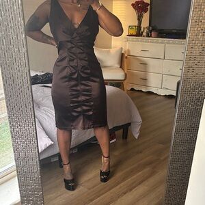 Calvin Klein Collection Chocolate Satin Midi Dress